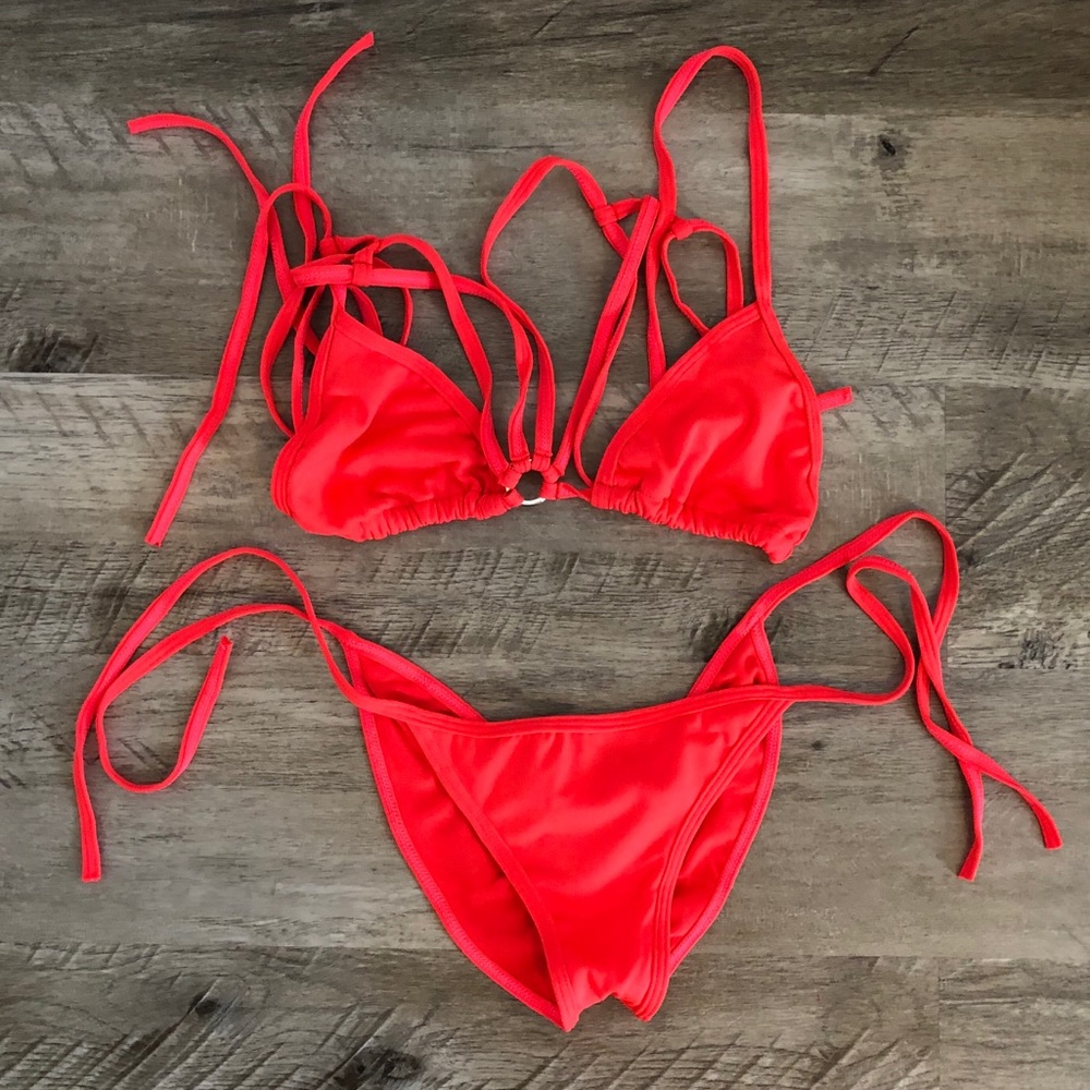 Neon Coral String Bikini - Picture 3 of 3